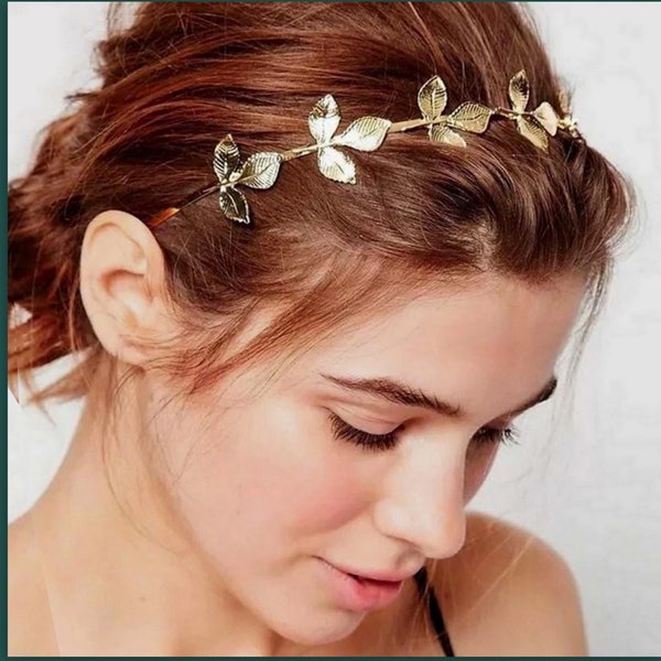 Wedding wreath gold leaf Hair Vine headband Bridal Bride bridesmaid hair Laurel Boho Headpiece Ivy Woodland leaves crown tiara accessory