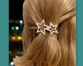 Crystal Rhinestone gold metal Star hair clip for her Minimalist Barrette clip Jewelry Small Petite Boho Chic Geometric Modern Hair Accessory