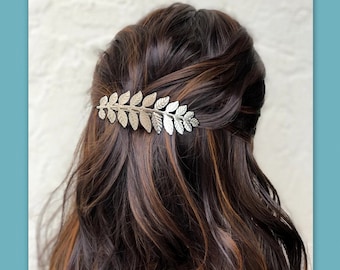 Greek-Roman Silver Leaf French barrette Hair Clip Grecian Style Bridal Wedding Hair Clip Hair Accessory Hair Bridal Women Gift Minimalist