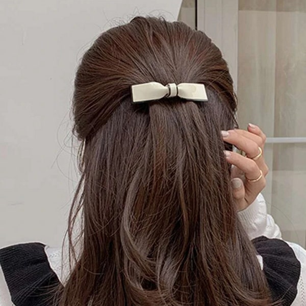 Minimalist French clip Hair Barrette Bow shape Rectangle Bar Barrette Thin and Long Hair Clip for Thin Medium Hair Gift  Daily Hair Clip