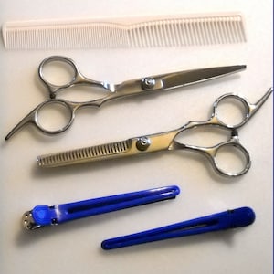 Professional Stainless Steel Hair Cutting Shears Kit Scissors Set Barber Thinning Scissor Hairdressing Comb Leather Case with salon clips