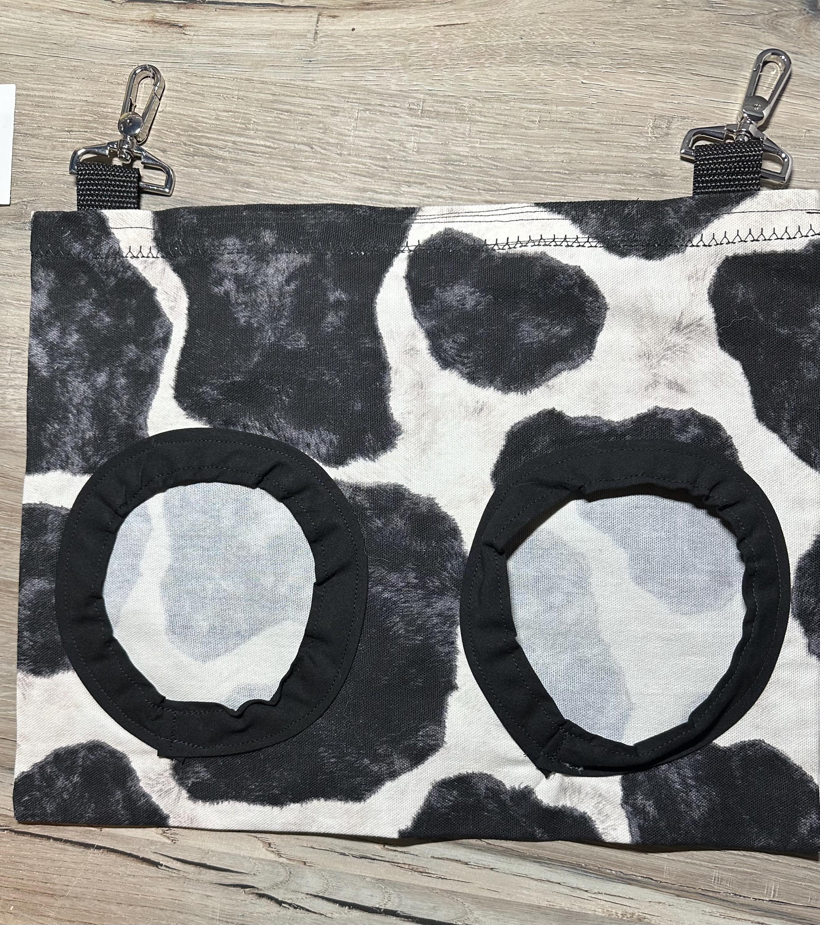 Whimsical Pet Hay Feeder bag " Moo-velous Cowprint Hay Feeder Bag"