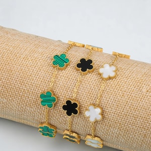 Four leaf Clover Bracelet Five Clover Bracelet Dainty Flower Lucky Gold Plated Clover Mother of Pearl Jewelry Floral Bracelet For Women