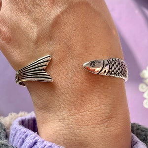 Sterling Silver Copper Fish Bracelet, Quirky Adjustable Design