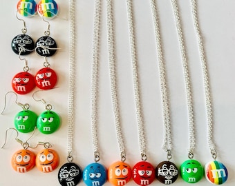 m&m Funny face earrings, Necklace, Fun Quirky Kitsch