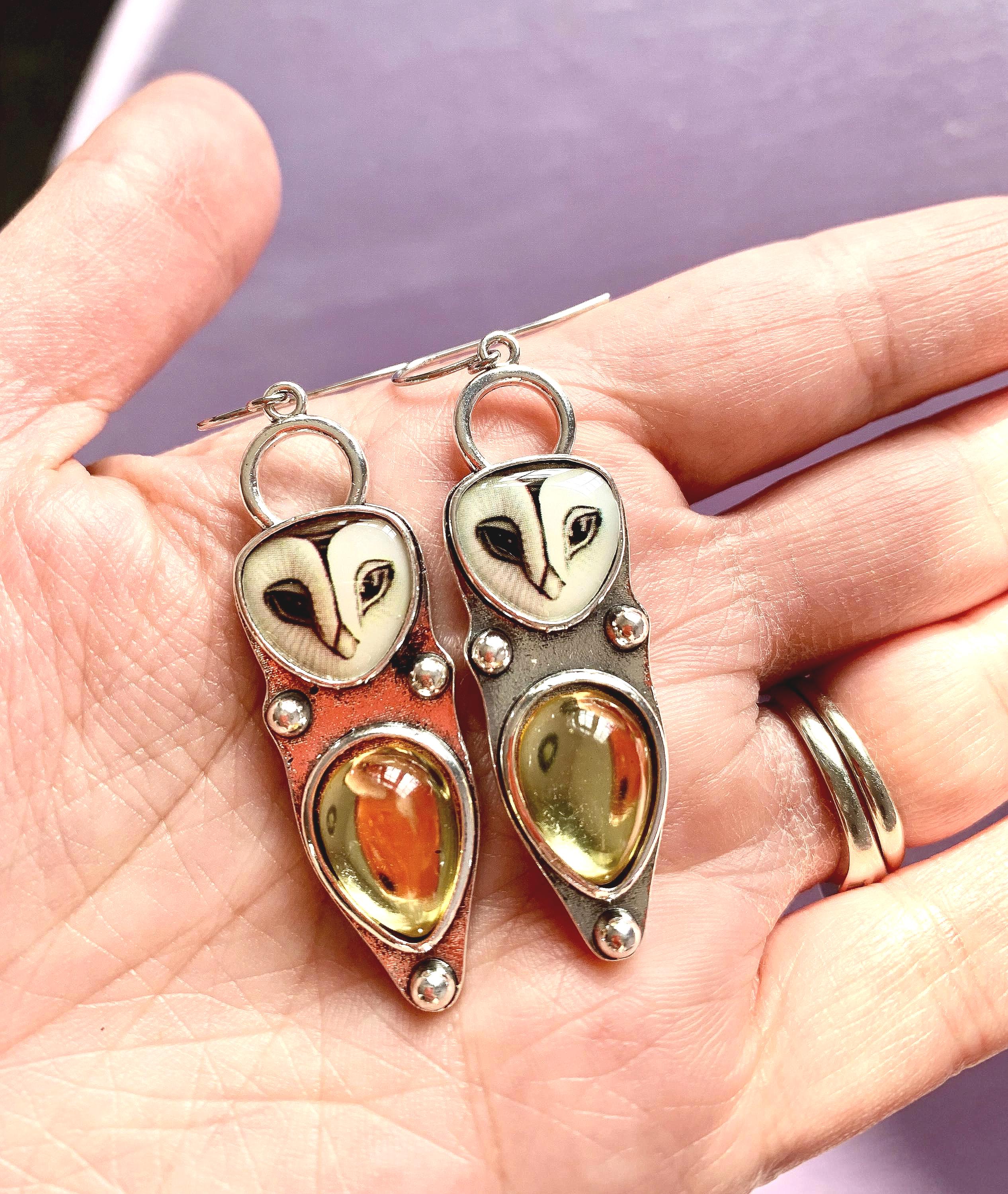 Beautiful Owl Earrings, ornate silver plated earrings