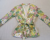 Vintage Retro Overcoat Cardigan - 1970 39 s - Yves Jennet - Retro Colors - Size S Small - Belted - Polyester