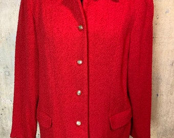 Vintage Alfred Dunner Nubby Jacket Blazer - Nubby Cherry Red Women's Petite Ten