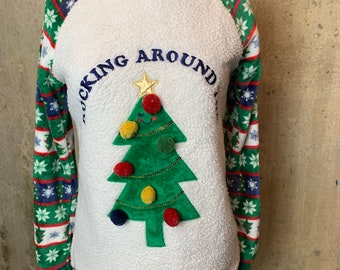 Super Soft "Rocking Around The Christmas Tree" Sweater Pull Over with Pom Poms - Size Smalll/Medium