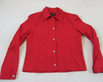 Vintage Coat Jacket Jones New York Women's Styish Size M Medium Red Button Up Lightweight