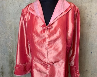 Miniye Asian Oriental Jacket Blazer - Silk Salmon w/snap & toggle closure - Size XXL