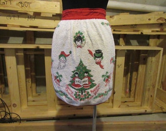 Vintage Women's Terry Cloth Merry Christmas/Happy New Year Half-Apron