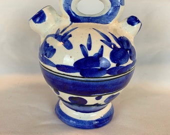 Vintage Antique Blue & White Handpainted European Porcelain Jug Pitcher
