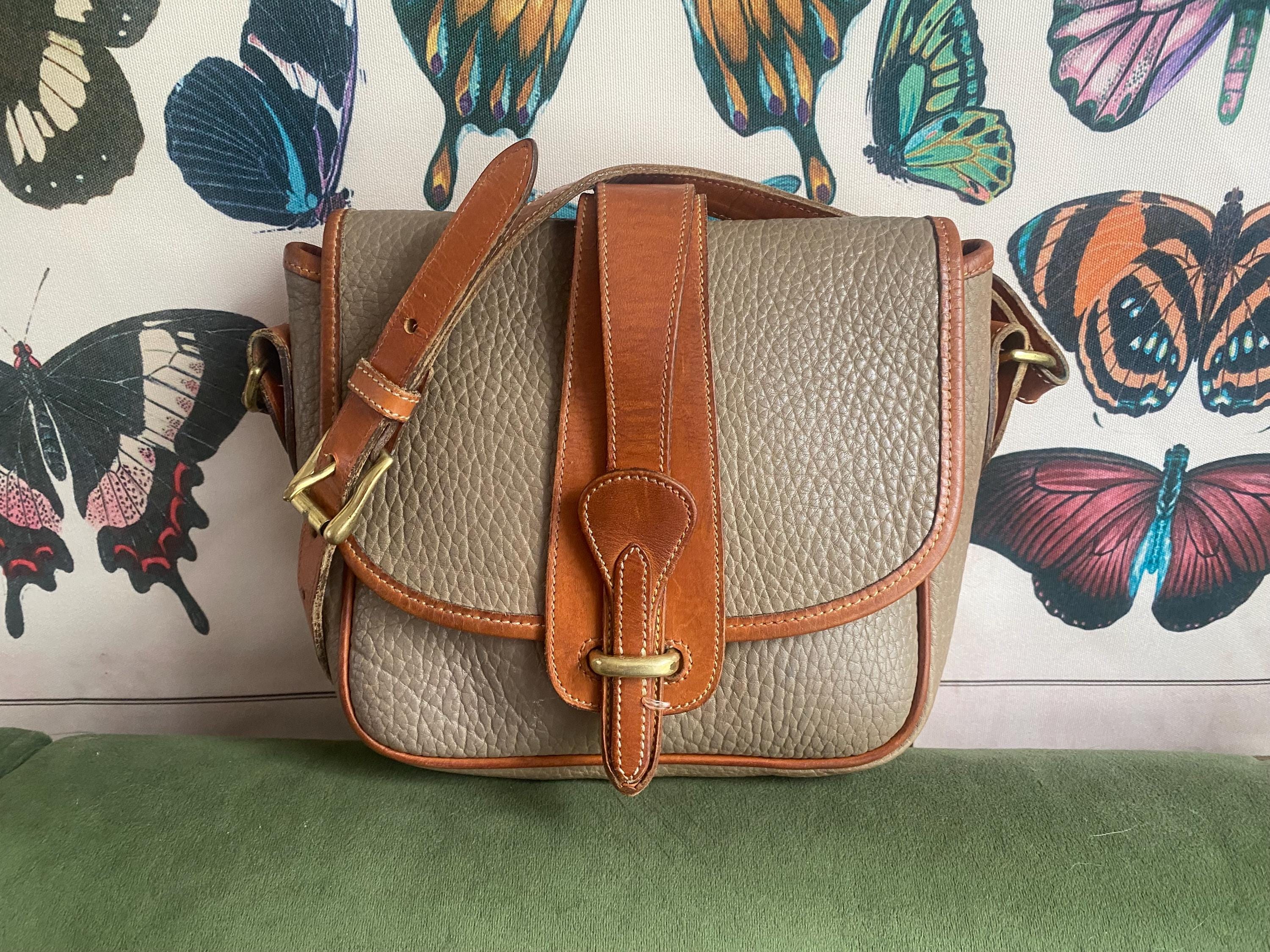 Vintage Dooney and Bourke Taupe and London Tan Square Equestrian Bag