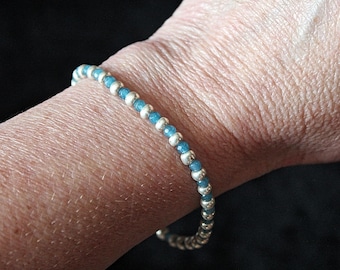 Delicate Silver and Turquoise Stretch Bracelet, custom sizing available