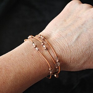 Triple Wrap Leather Cord Bracelet with Bronze Metal and Glass Beading, custom sizing available