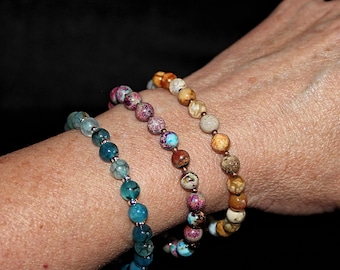 Natural Stone Bead 6mm Stretch Bracelet, Dragon Vein bead, custom sizing available