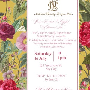 Tea Party Invitation National Charity League Custom Elegant Design, Printable