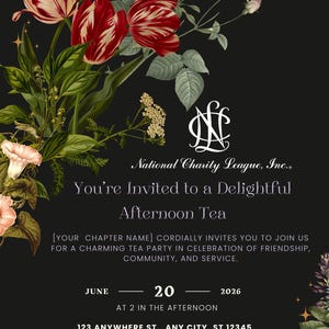 Tea Party Invitation National Charity League Custom Elegant Design, Printable