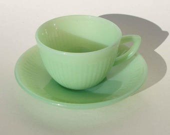 Vintage 50s Fire King Jadeite Demitasse Cup & Saucer Jane Ray