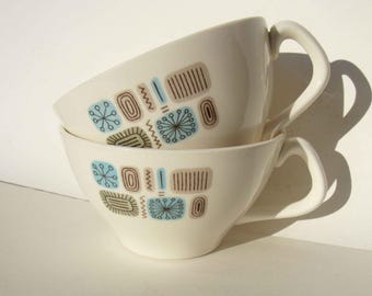 Vintage 60s Canonsburg Pottery Cups Temporama Pattern – Set of 2