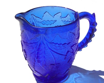 Antique Cobalt EAPG Glass Creamer Pitcher Delaware Pattern US Glass