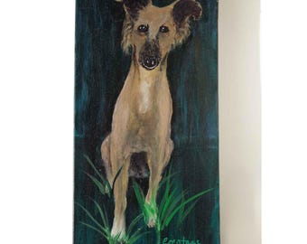 Vintage Dog Painting Outsider Art Primitive Canvas Folk Art
