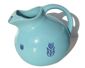 Vintage 50s Cronin Turquoise Tilt Ball Water Pitcher Tulips Jug