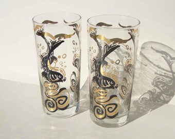 Vintage Fish Drinking Glasses Tumblers Modernist Style Gold Trim – New Arcadia Studio
