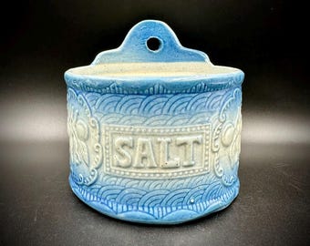 Antique Salt Glazed Stoneware Salt Crock: Blue & White, No Lid