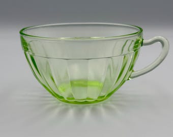 Vintage Green Uranium Depression Glass | Pillar Optic Cups | Glowing Glass | Anchor Hocking Glass Company