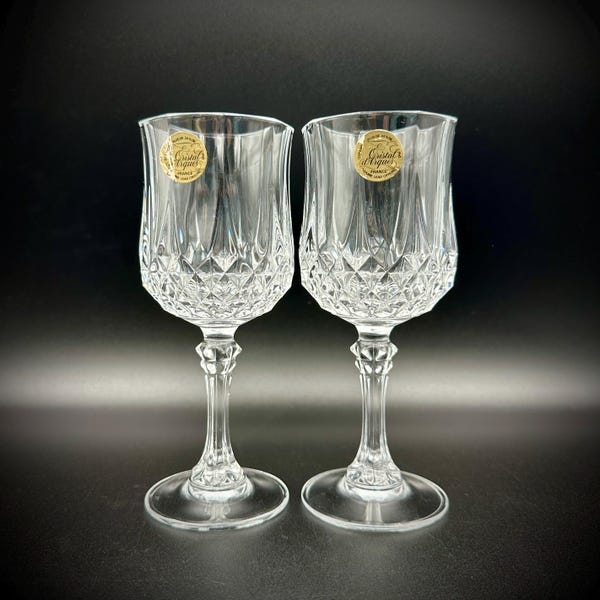 Cristal D'Arques Crystal Wine Glasses - Longchamp Pattern, Set of 2, 24% Lead Crystal, France