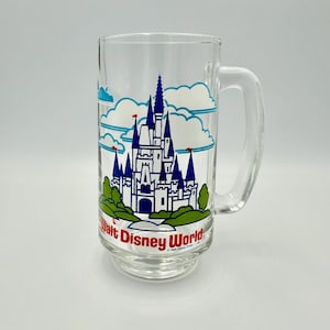 Vintage 1980&#39;s Walt Disney Cinderella Castle Glass Mug | Souvenir Glass | 1980&#39;s | Collectable Glass