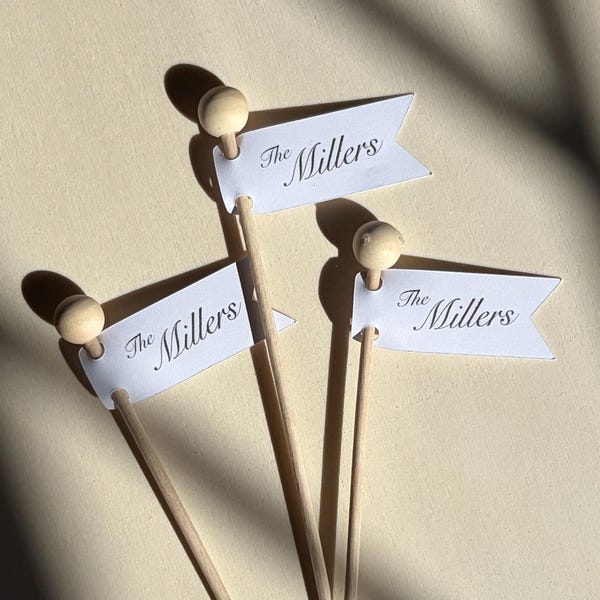 Personalizable Wedding Drink Stirrer, Custom Cocktail Hour Drink Stirrers, Oxford Pennant Wedding Place Cards