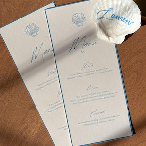 Coastal Beach Wedding Menu Template, Printable Menu, Scallop Seashell Menu, Instant Download, Editable Canva Template