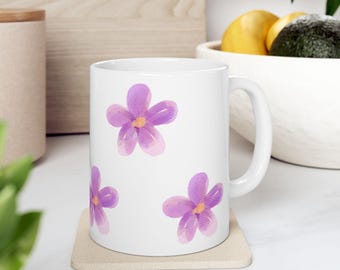Tazza con fiori viola, tazza da caffè e tè in ceramica