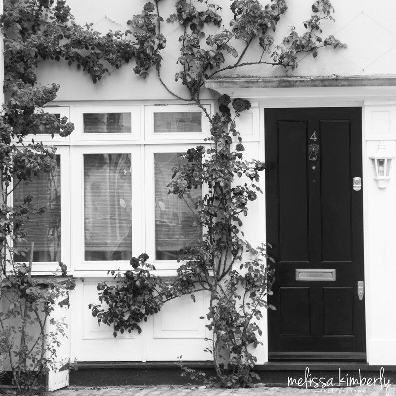 Door with Flowers London, England Instant Download Black & White image 2