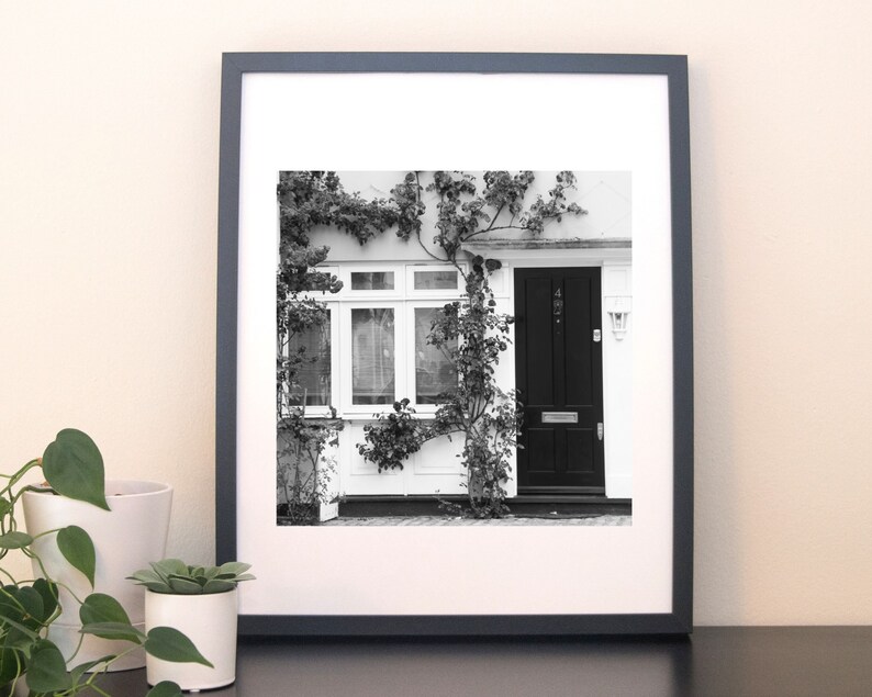 Door with Flowers London, England Instant Download Black & White image 1