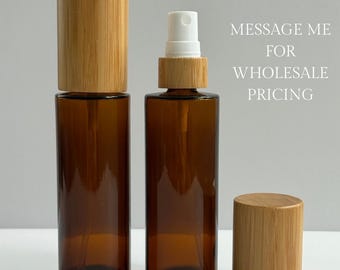 PACK OF 4- 80ml Fine Mist Spray Bottles Natural Spray Bamboo Cap Flat Shoulder Amber Glass Hydrosol Toner Face Mist Perfume Bottles DIY