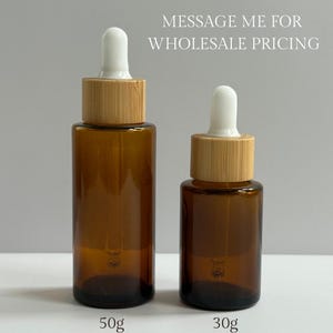 30g 50g Amber Glass Dropper Bottles Natural Bamboo Cap Eco friendly Cosmetic Packaging For Face Oils Serums Skin Care Essential Oils Bulk