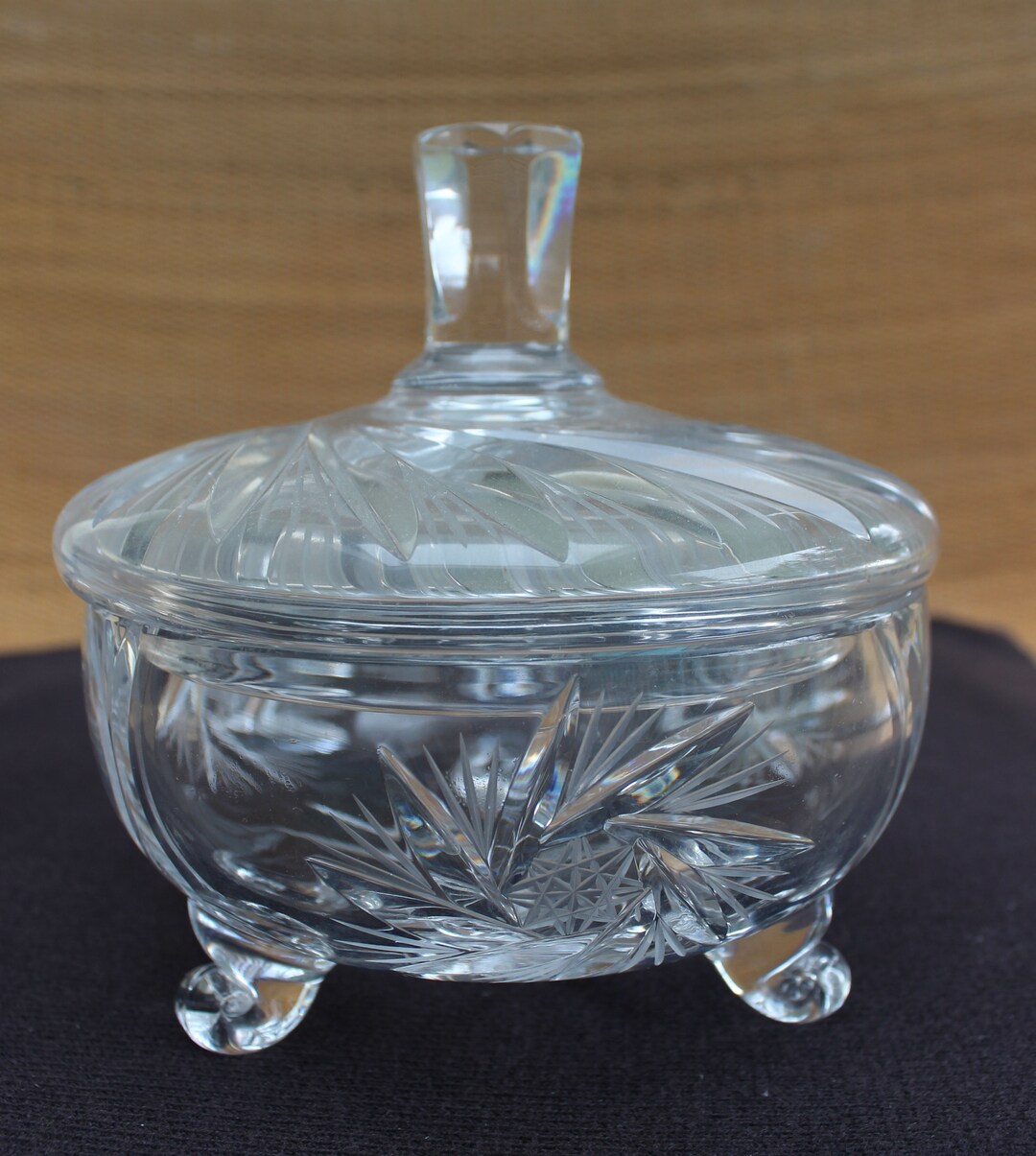 Candy Dish Crystal 3footed Covered Pinwheel Pattern Bonbon 1972 Etsy