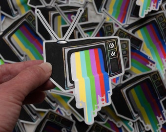 Nuevos tamaños - Patrón de prueba de TV retro Technicolor - Adhesivo de vinilo metálico mate