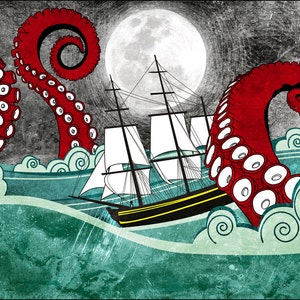 Kraken metallic art print