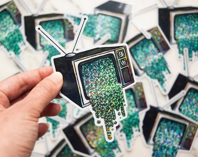 Adhesivo de vinilo con purpurina para TV retro Technicolor - Nuevos tamaños