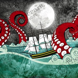 Kraken Giclee Art Print Octopus Sea Monster Giant Squid