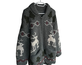 Maglione vintage stile katana, Canada, lavorato a maglia, taglia L