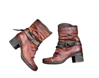 Vintage Japan Style Woman Leather Heels Boots Sz 38 EU 7.5 US