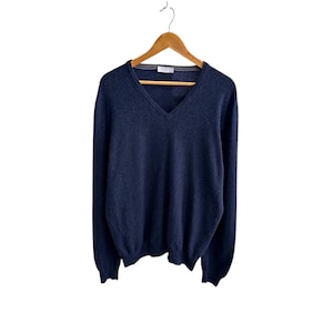 Vintage Gran Sasso Lana Wool V Neck Navy Sweater