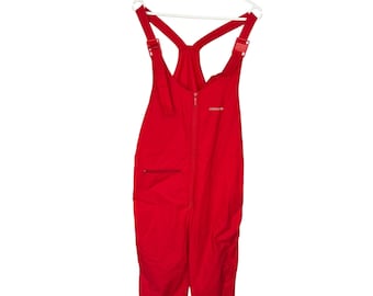 Vintage Adidas Ski Bib Pants Red Overalls Snow Suit Womens L 90s