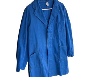 Chaqueta de trabajo vintage Sanfor alemana, azul, de algodón, talla 50